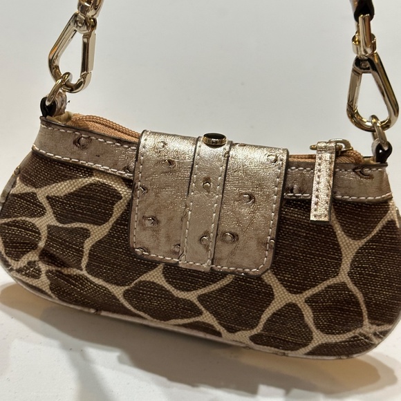 Guess Vintage Y2K Gold Giraffe Wristlet Mini Purse Bag Brown and Tan - Picture 5 of 12